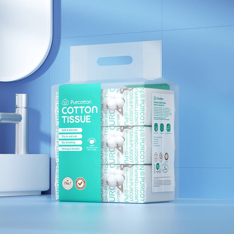 Purcotton - Cotton Tissue 100 Sheets / 3 Packs (20x20cm) (45gsm) (7975564869666)