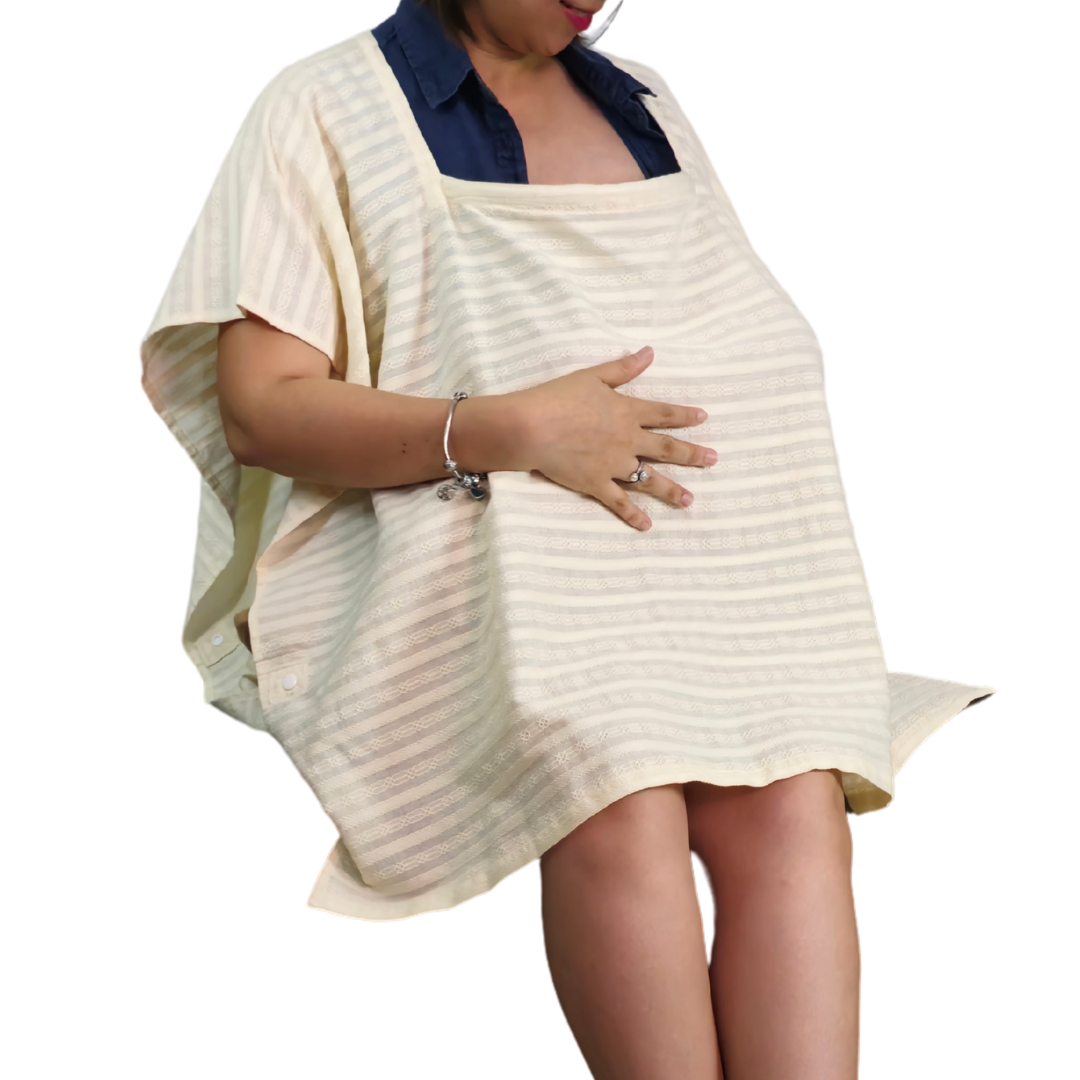 Sew Childhood Poncho Nursing Covers with Stiffener - Ivory Textured Cotton (7972770676770)