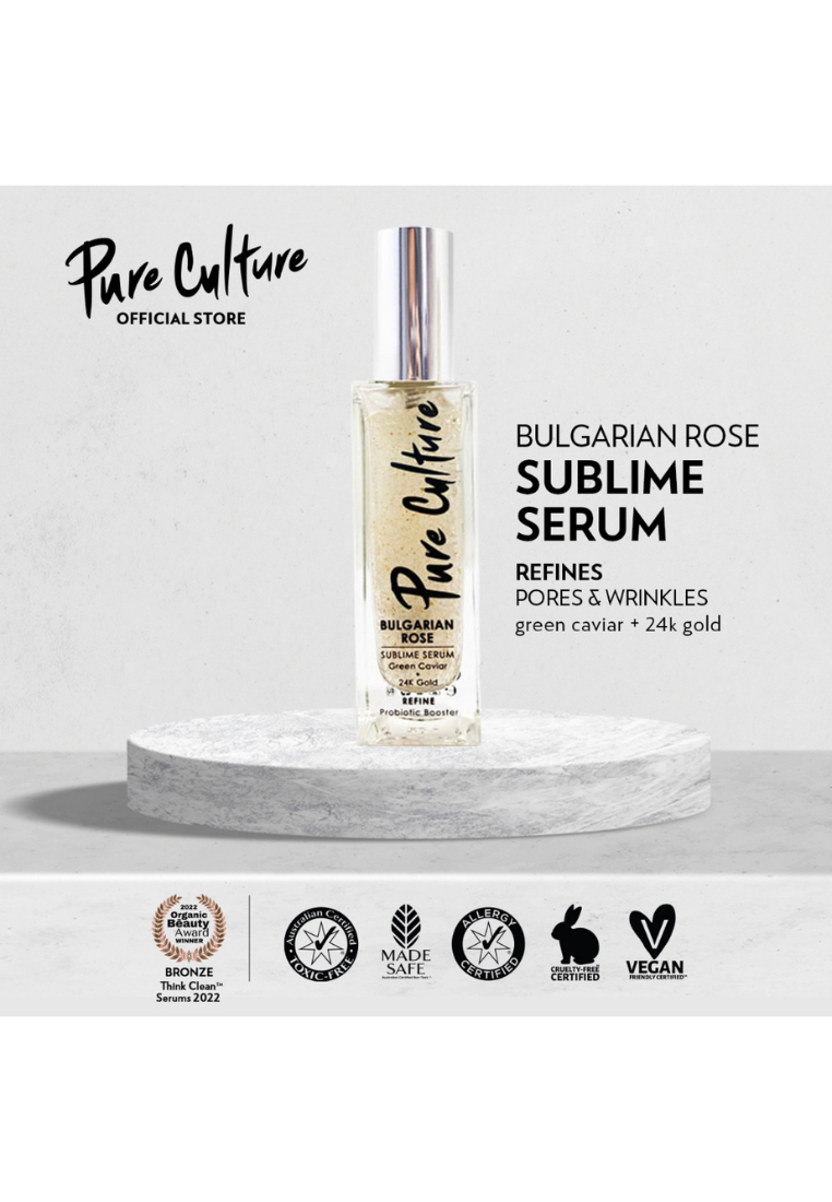 Pure Culture Bulgarian Rose Sublime Serum | Anti-aging Serum | Hyaluronic Acid + 24K Gold | For Dry Skin - 30ml (7955567673378)