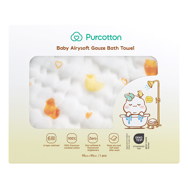 Purcotton Baby Airysoft Gauze Bath Towel Yellow Duckling (7869785112610)