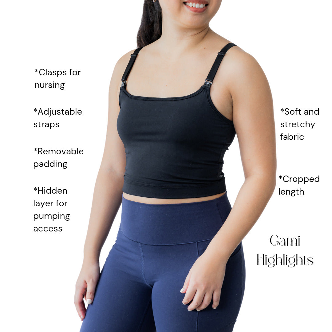 Elation - Nursing and Hands-free Pumping Cami in Black (7965569155106)
