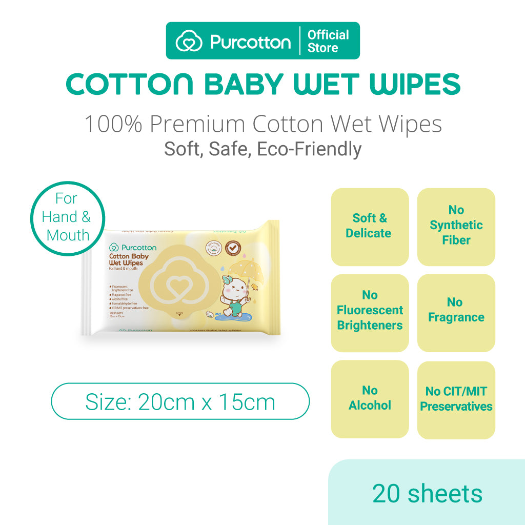 Purcotton Cotton Baby Wet Wipes 20s (7869342679074)