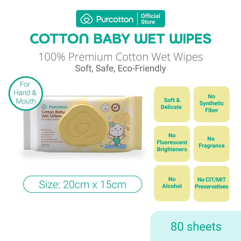 Purcotton Cotton Baby Wet Wipes 80s (7869342548002)