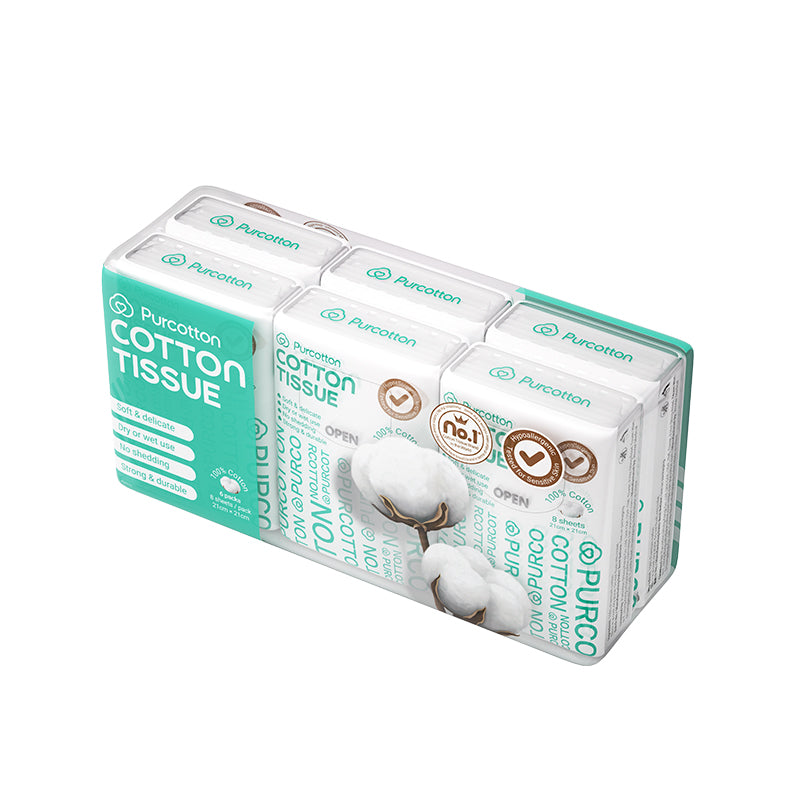 Purcotton Cotton Tissues 8s x 6 Pocket Packs (7869320626210)