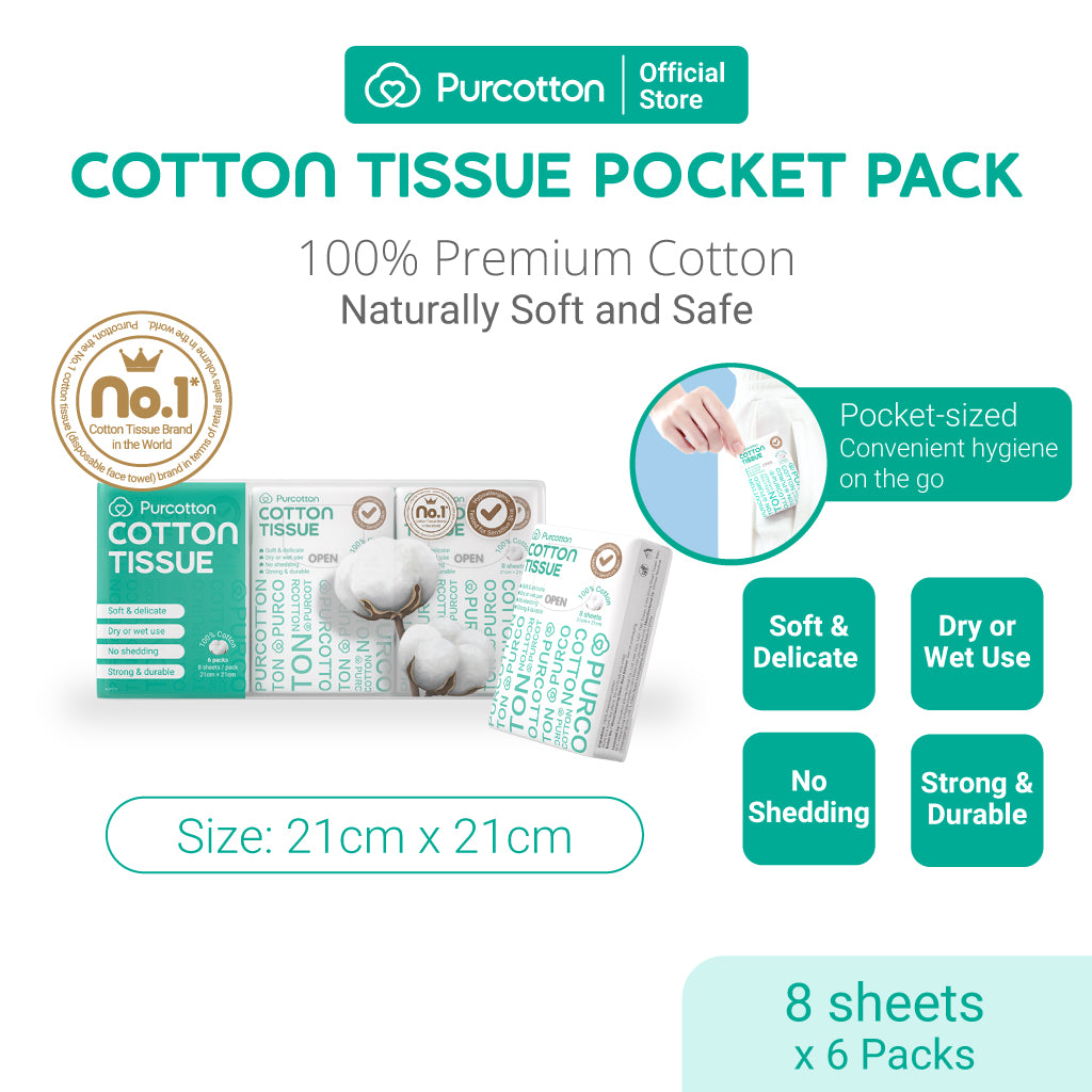 Purcotton Cotton Tissues 8s x 6 Pocket Packs (7869320626210)