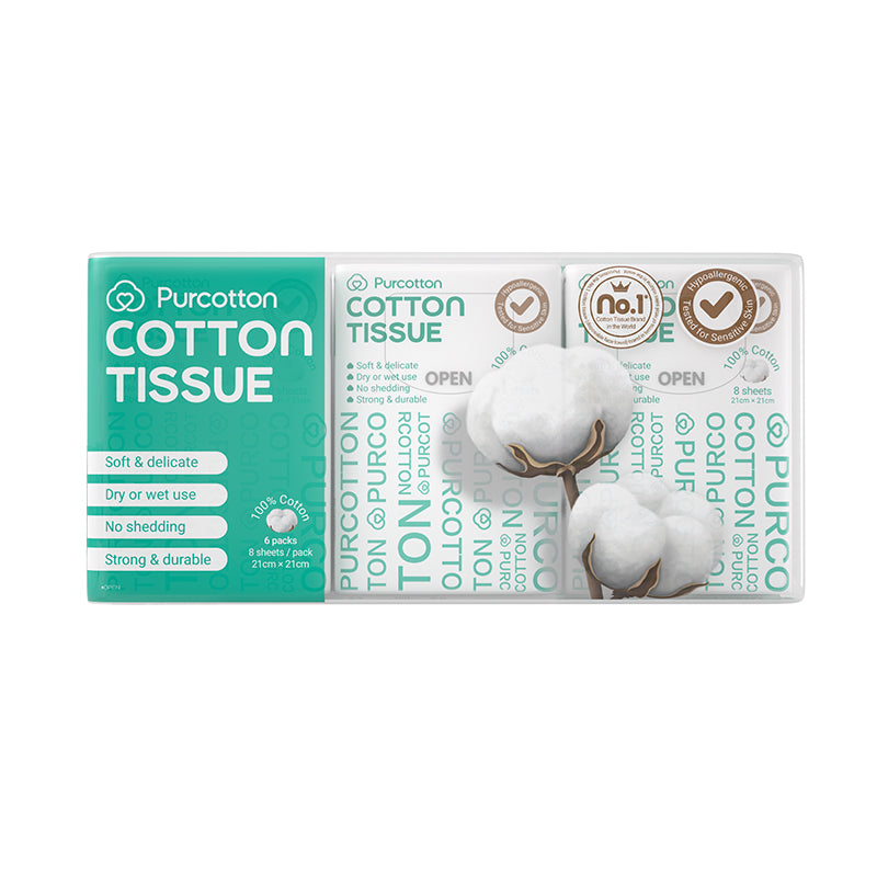 Purcotton Cotton Tissues 8s x 6 Pocket Packs (7869320626210)