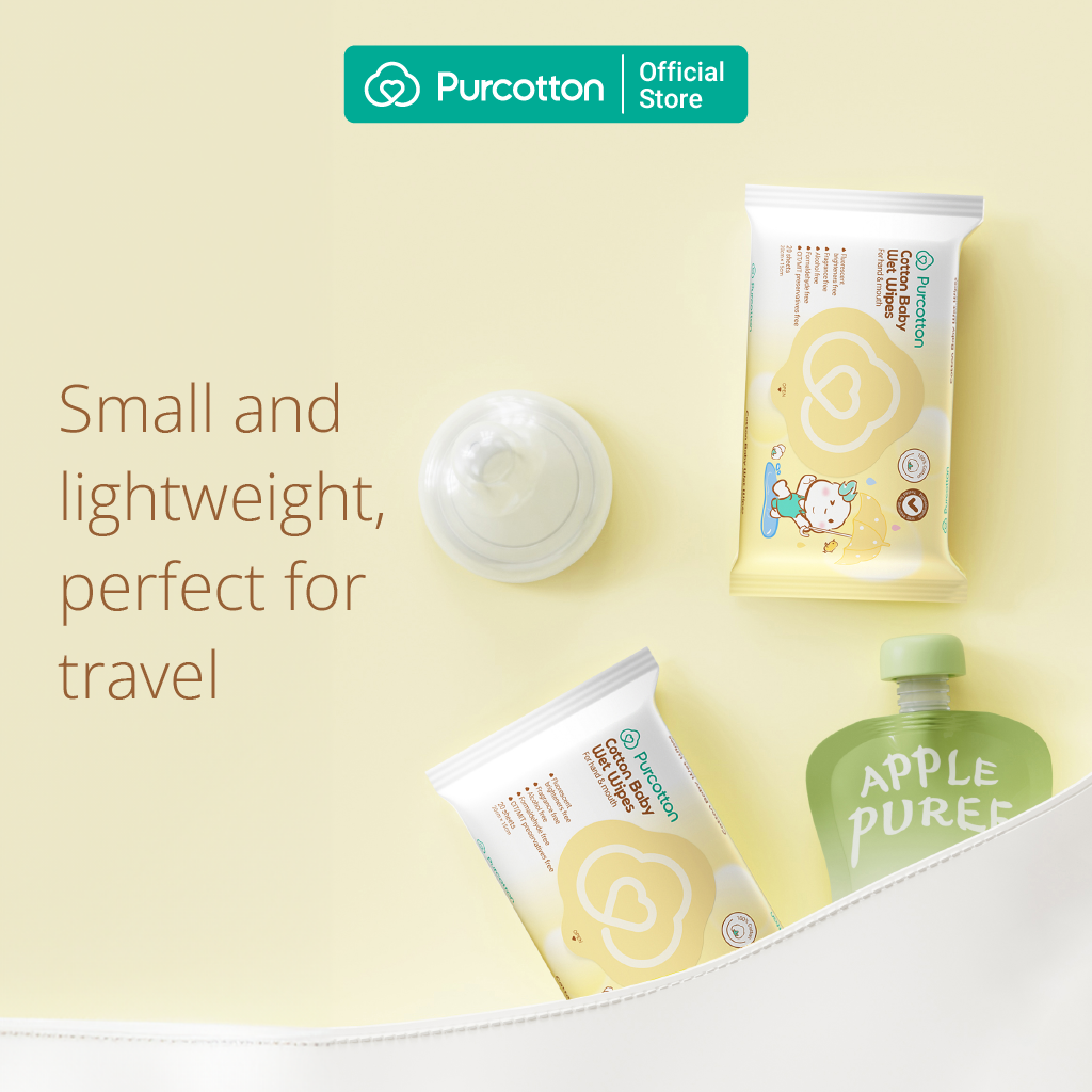 Purcotton Cotton Baby Wet Wipes 20s x 5 Packs (7869385572386)