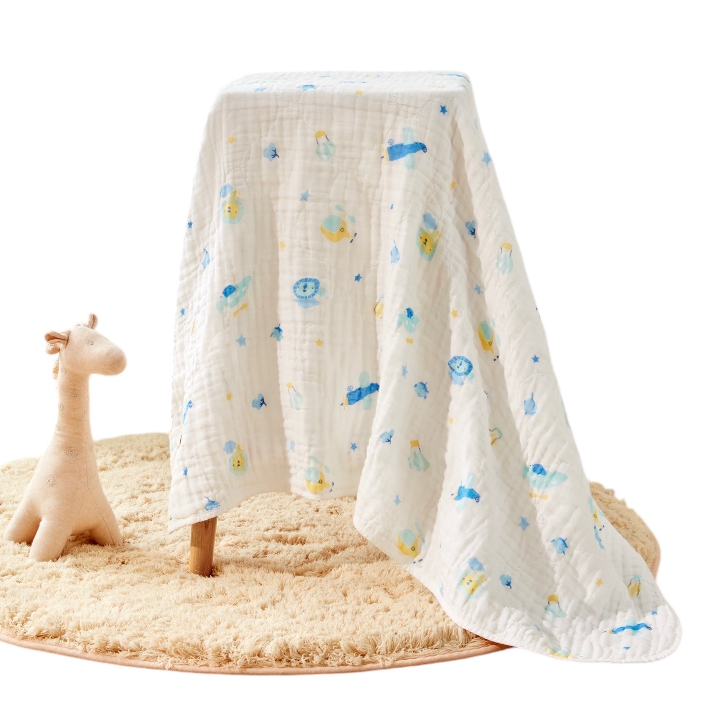 Purcotton Baby Airysoft Gauze Bath Towel Blue Lion & Plane (7869782523938)
