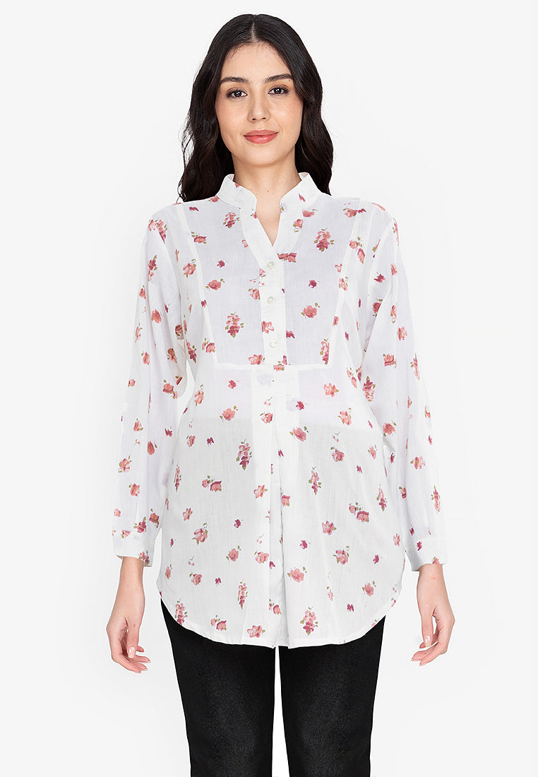 Mommy Plus - Theresa Mandarin Collar Quarter Sleeve Blouse (4800361594914)