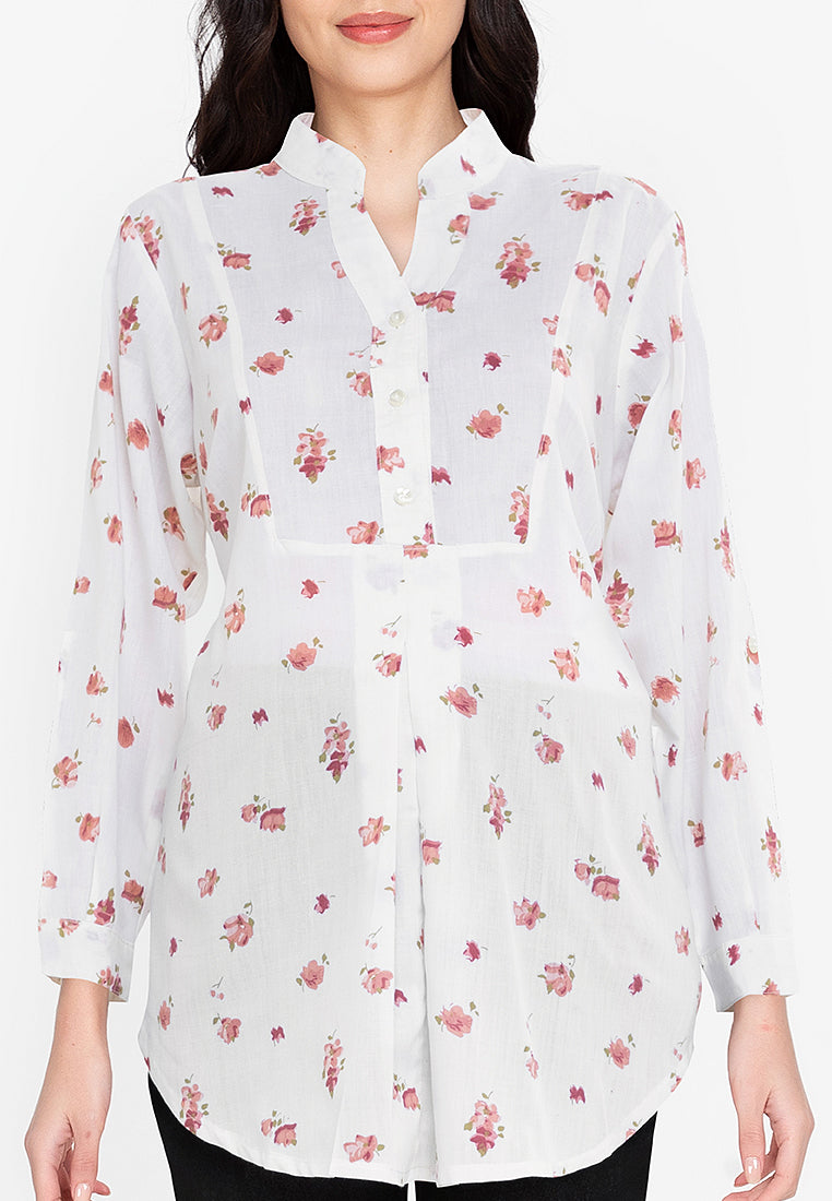 Mommy Plus - Theresa Mandarin Collar Quarter Sleeve Blouse (4800361594914)