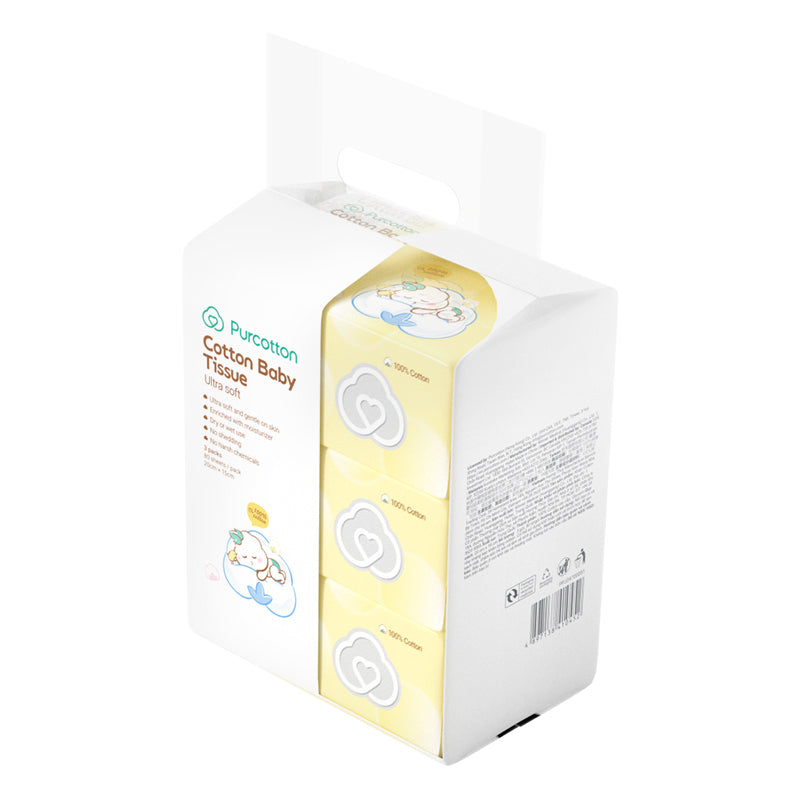 Purcotton - Cotton Baby Tissue 80 Sheets/ 3 Packs (20x15cm) (50gsm) (7975564935202)