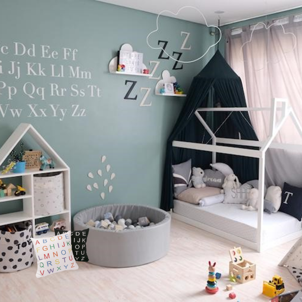 Fun nest - Alphabet pillow black and white pillowcase (7988190740514)