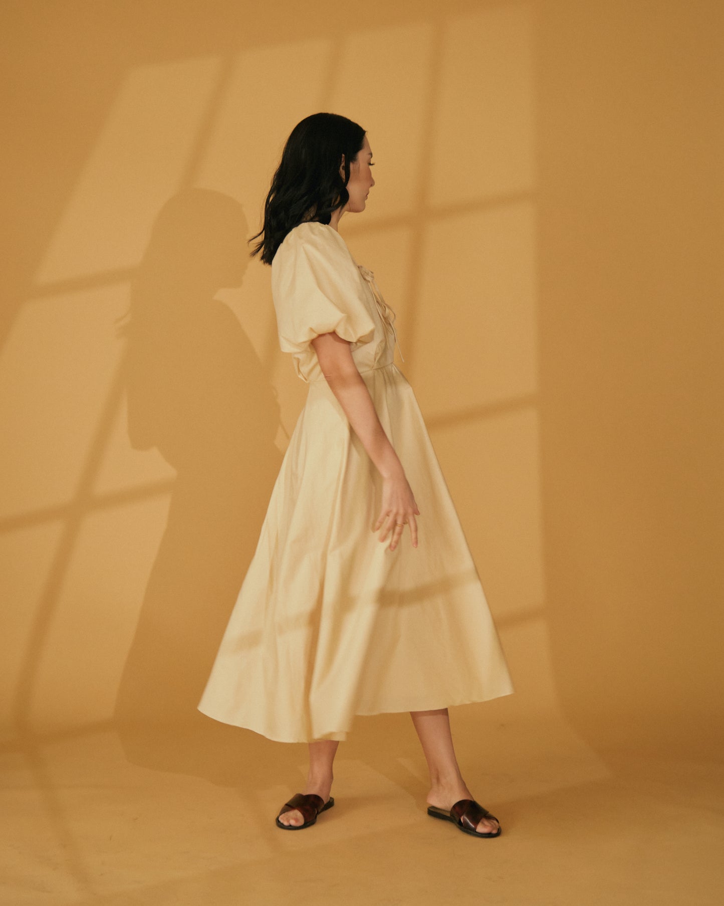 Milk Easy x Vania Romoff Midi Dress in Beige (7165721542690)