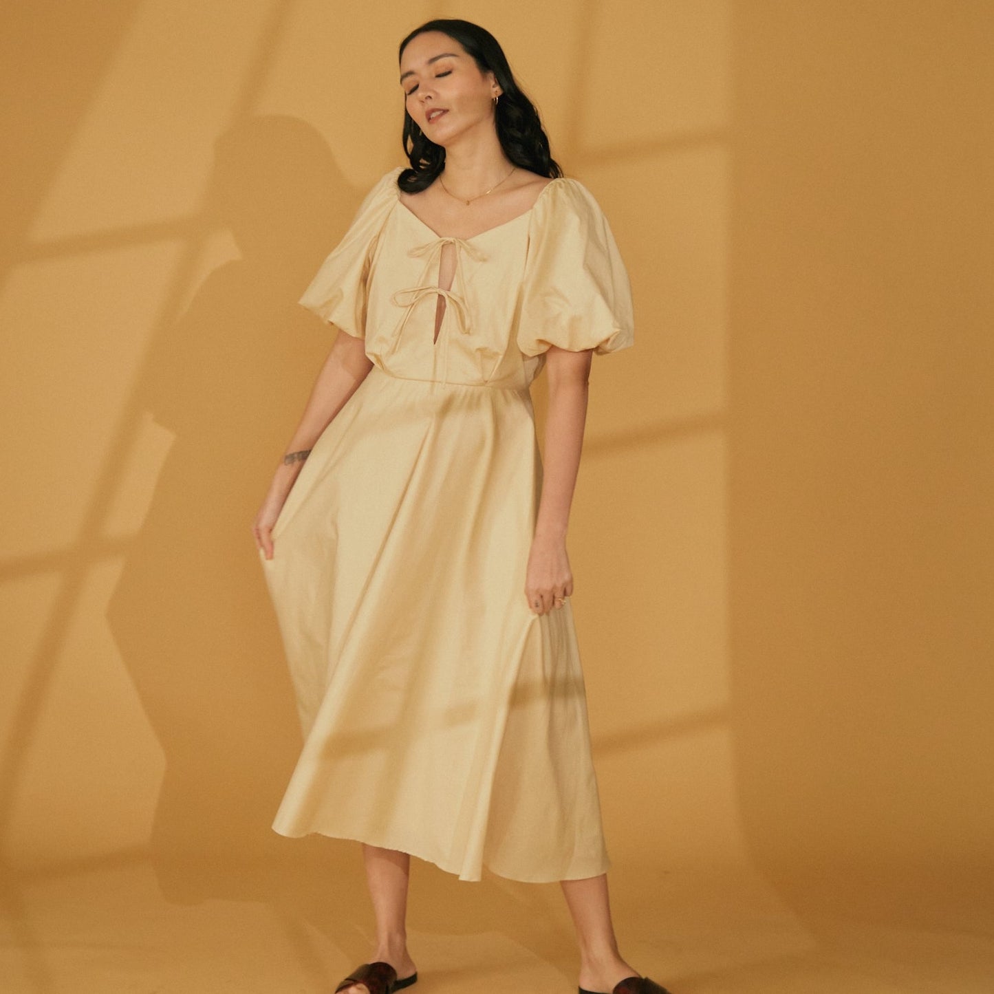 Milk Easy x Vania Romoff Midi Dress in Beige (7165721542690)