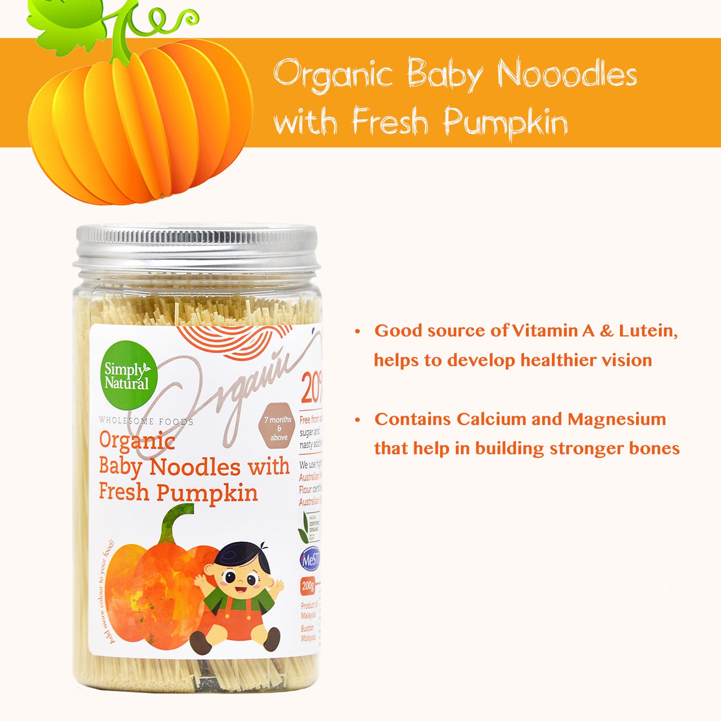Simply Natural - Pumpkin Organic Baby Noodles 200g (6794273390626)