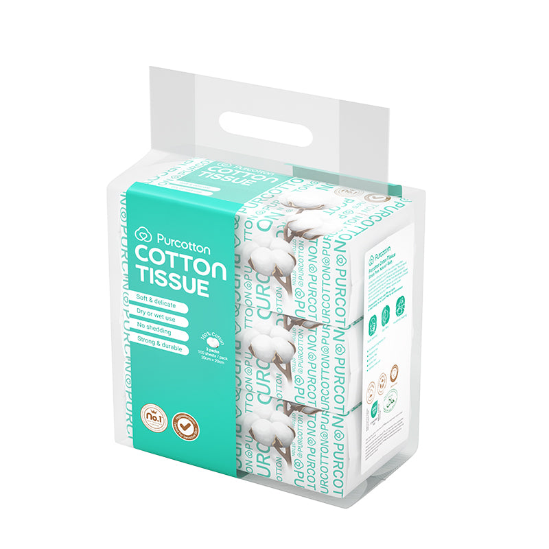 Purcotton - Cotton Tissue 100 Sheets / 3 Packs (20x20cm) (45gsm) (7975564869666)