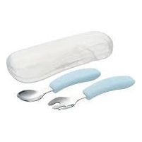 Richell TLI Stainless steel Easy-Grip Spoon&Fork w/ Case (7967034605602)