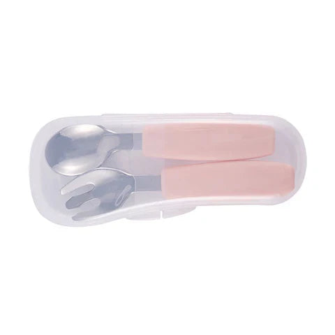 Richell TLI Stainless steel Easy-Grip Spoon&Fork w/ Case (7967034605602)