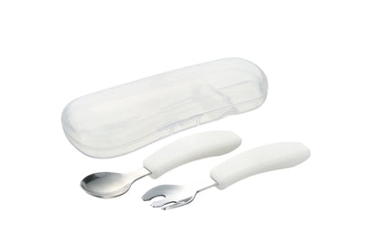 Richell TLI Stainless steel Easy-Grip Spoon&Fork w/ Case (7967034605602)
