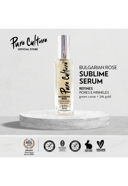 Pure Culture Bulgarian Rose Sublime Serum | Anti-aging Serum | Hyaluronic Acid + 24K Gold | For Dry Skin - 30ml (7955567673378)