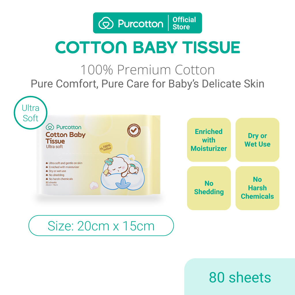 Purcotton Cotton Baby Tissue 80s (7869330620450)
