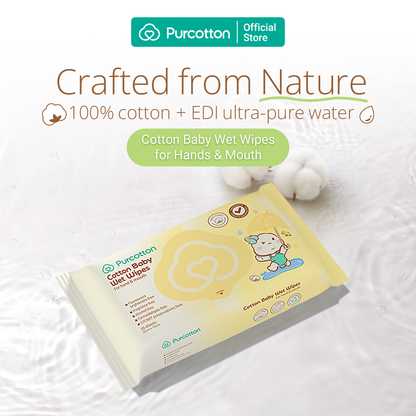 Purcotton Cotton Baby Wet Wipes 20s x 5 Packs (7869385572386)