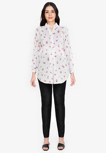 Mommy Plus - Theresa Mandarin Collar Quarter Sleeve Blouse (4800361594914)