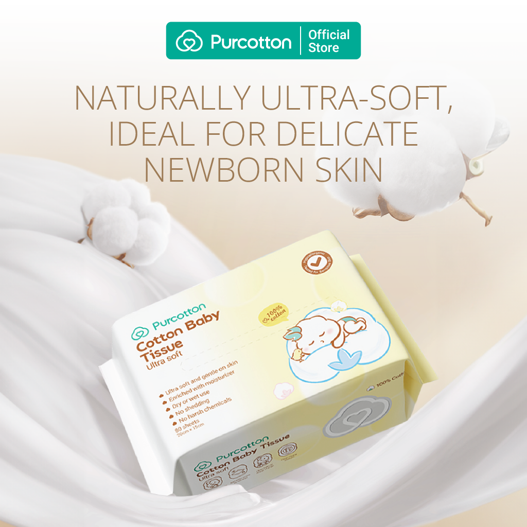 Purcotton Cotton Baby Tissue 80s (7869330620450)