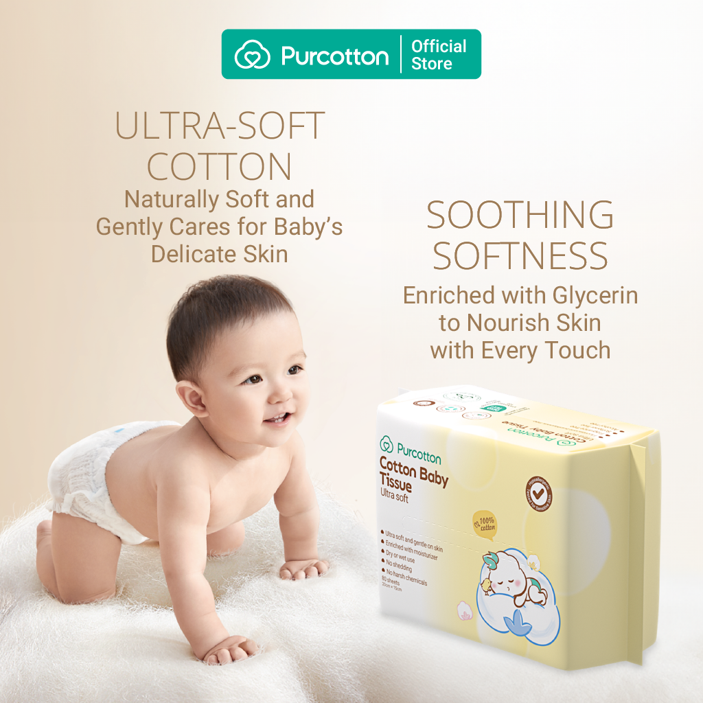 Purcotton Cotton Baby Tissue 80s (7869330620450)