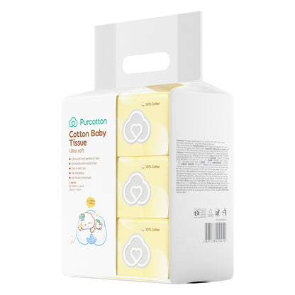 Purcotton - Cotton Baby Tissue 80 Sheets/ 3 Packs (20x15cm) (50gsm) (7975564935202)