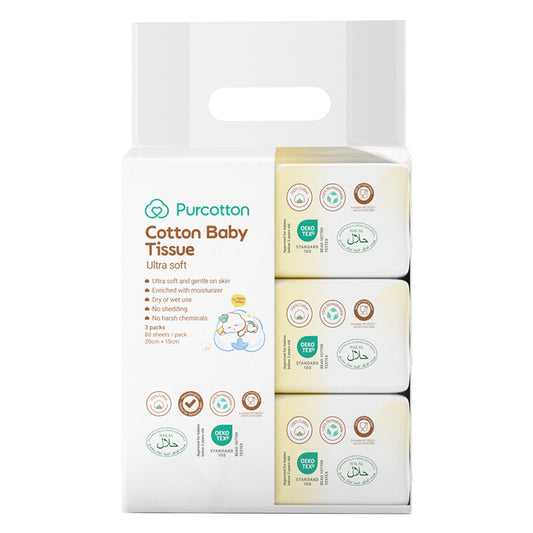 Purcotton - Cotton Baby Tissue 80 Sheets/ 3 Packs (20x15cm) (50gsm) (7975564935202)