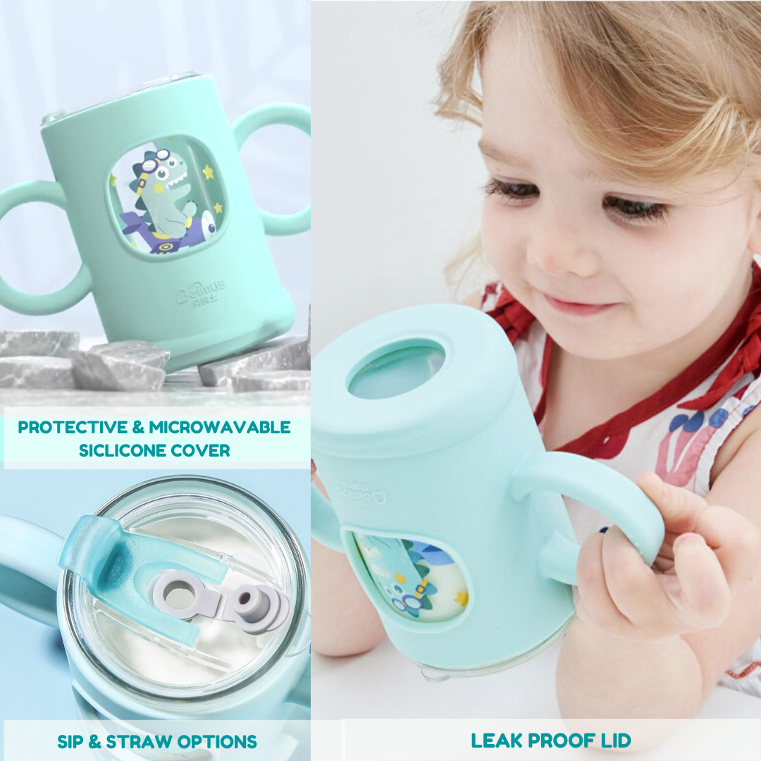 Baby Prime - Sip and Straw Glass Cup and Silicone Cover Set with FREE Extra Glass (4591968354338)