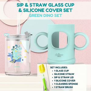 Baby Prime - Sip and Straw Glass Cup and Silicone Cover Set with FREE Extra Glass (4591968354338)
