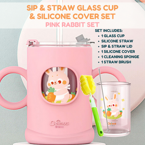 Baby Prime - Sip and Straw Glass Cup and Silicone Cover Set with FREE Extra Glass (4591968354338)