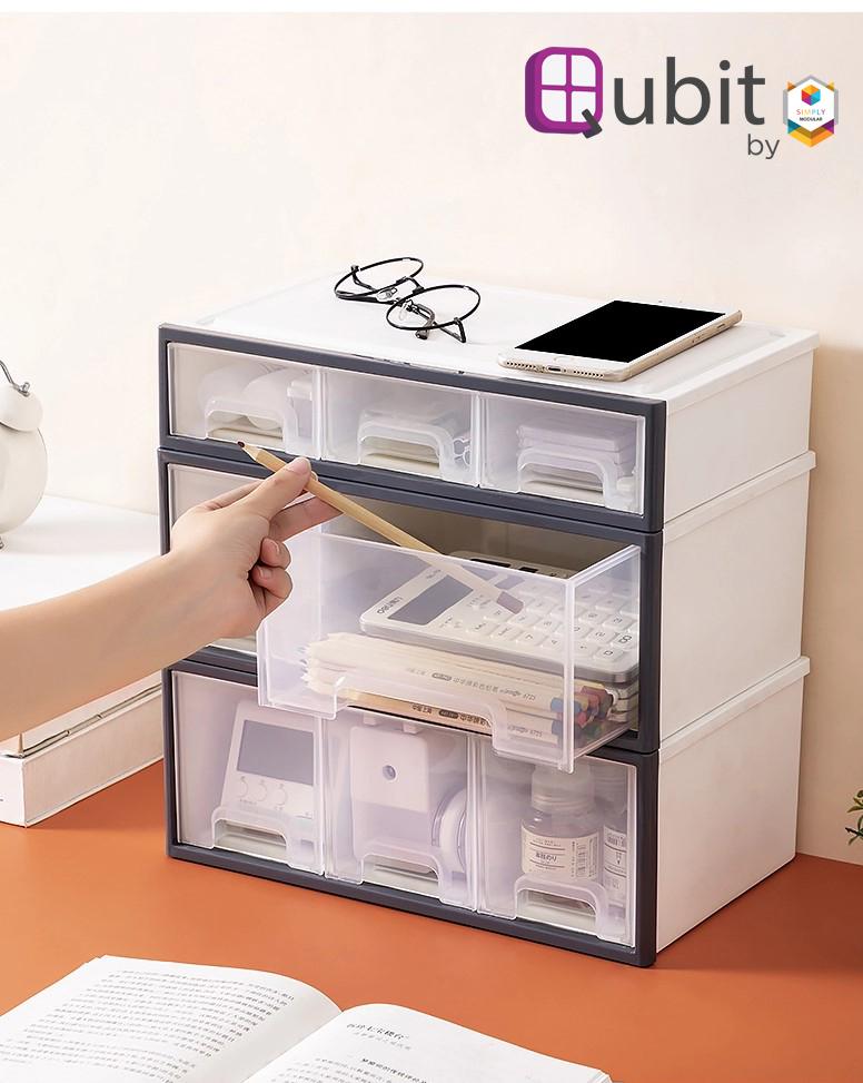 Simply Modular - Qubit Level Solo | Transparent stackable storage box cabinet organizer with drawers for home office school (4851687456802)