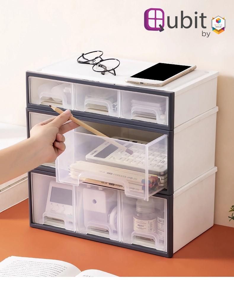 Simply Modular - Qubit Level Trio | Transparent stackable storage box cabinet organizer with drawers for home office school (4851689488418)