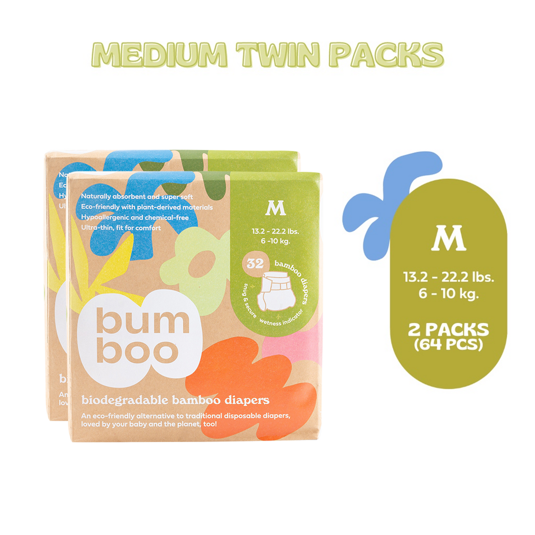 Bumboo - Biodegradable Bamboo Nappies - Medium Twin Pack 64pcs (6793477783586)