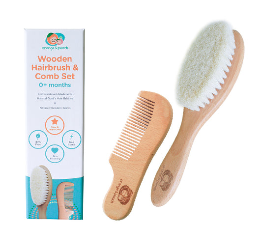 Orange and Peach Wooden Hairbrush and Comb Set (4604955426850)