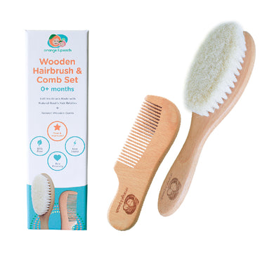 Orange and Peach Wooden Hairbrush and Comb Set (4604955426850)