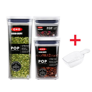 OXO Tot - Good Grips POP Container, Three-Piece Rectangle Set With Scoop (6544502751266)